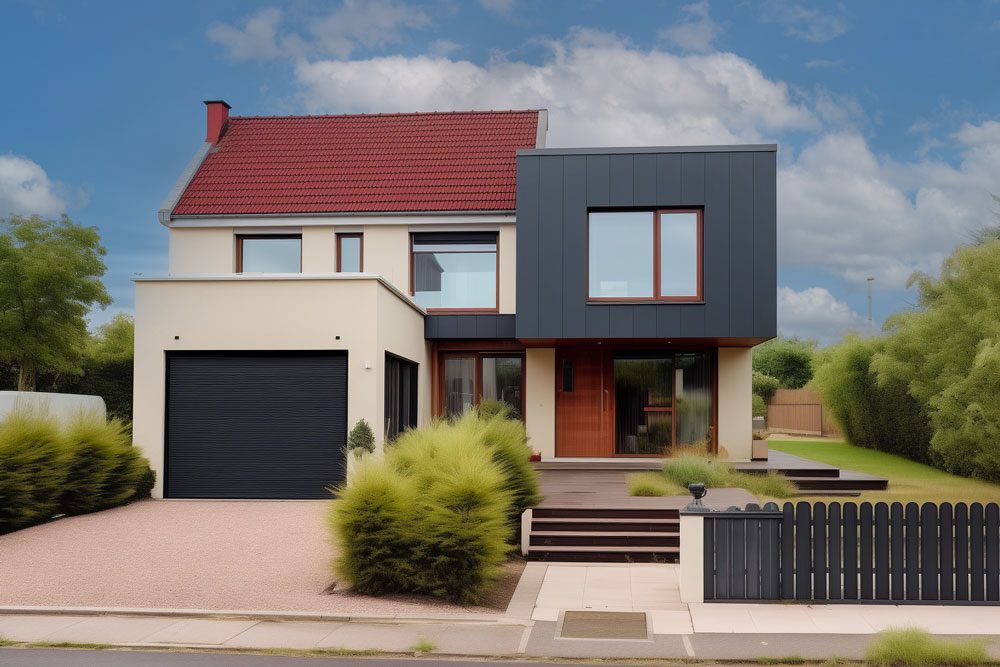 pavillon moderne et neuf avec ciel bleu